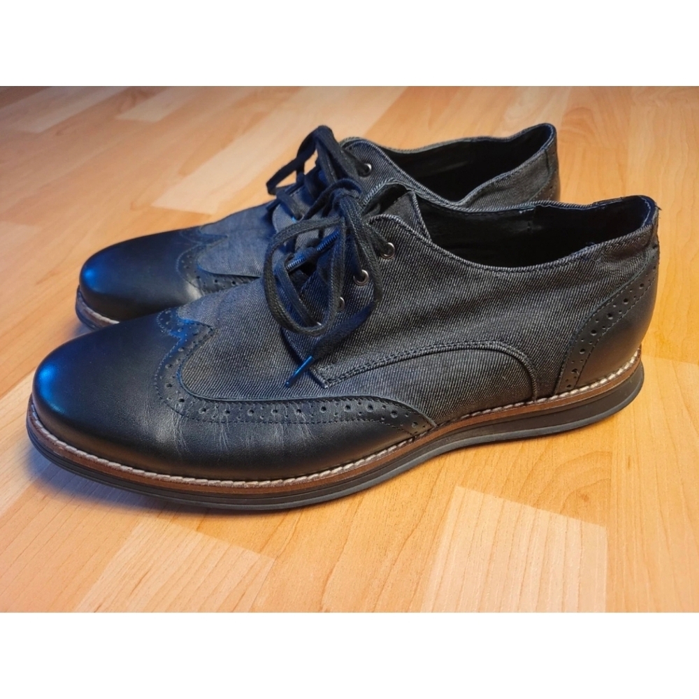 B2 denim and leather oxford shoes
